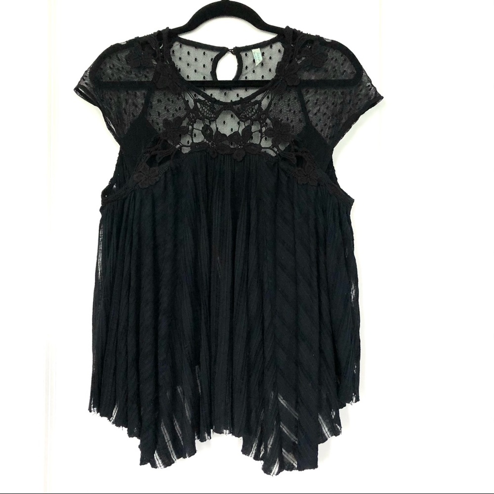 Free People Black Embroidered Lace Top M